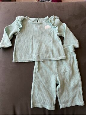 Cloud island two-Piece Mint Green Ribbed Set